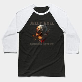 Jelly Roll "Somebody Save Me'" Skull Shirt Gray and Orange Letters Baseball T-Shirt